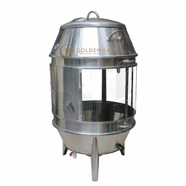 Lu quay gà vịt heo inox có kính phi 90( Dùng than hoặc gas)