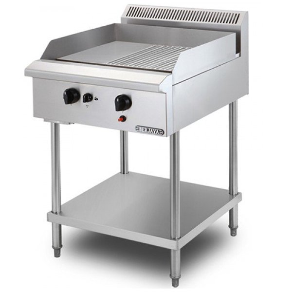 Bếp chiên nửa phẳng nửa nhám dùng gas có chân đứng Berjaya GG2BHRFS-17